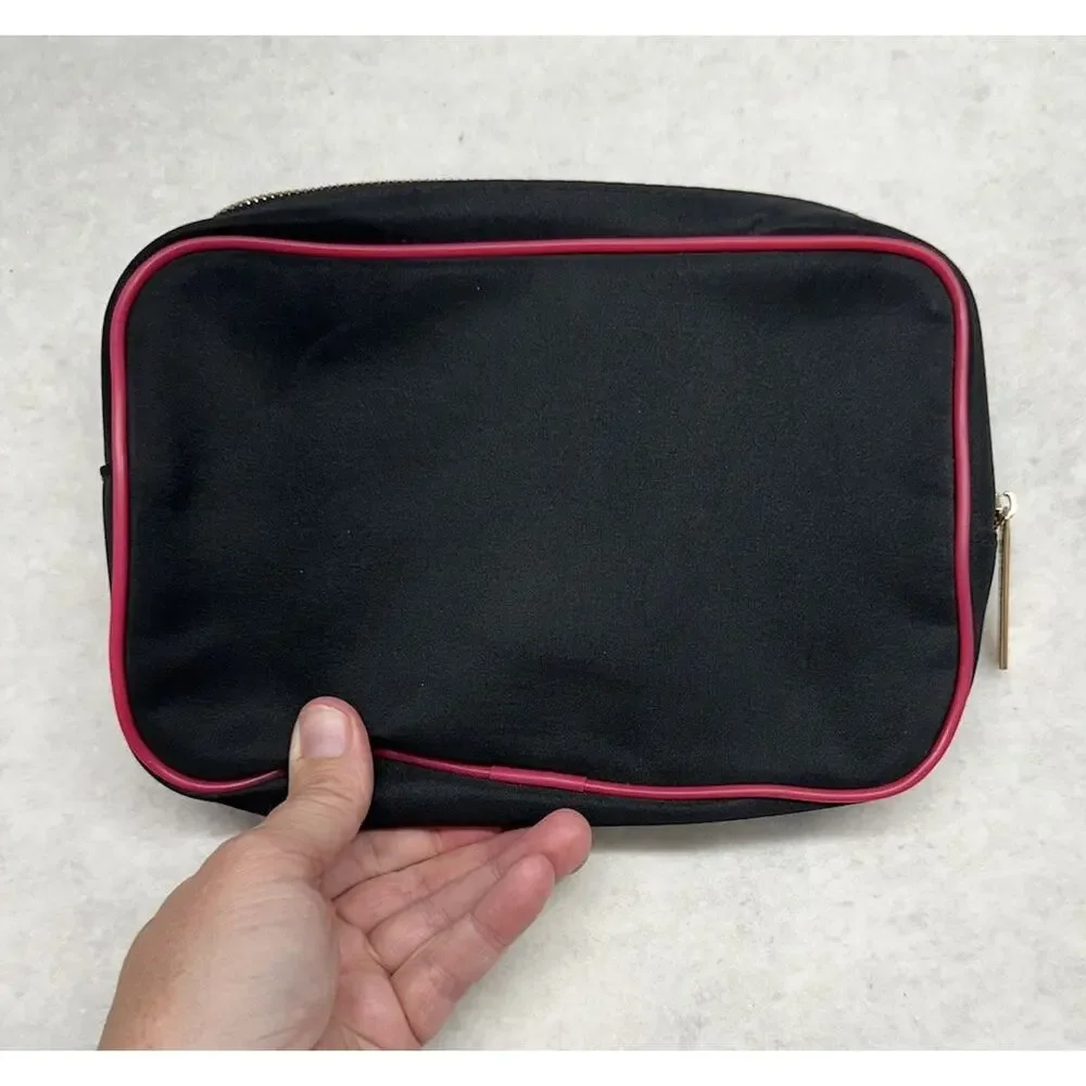 Rustic Cuff Large Cosmetic Bag Storage Travel Black Red Trim Gold Logo